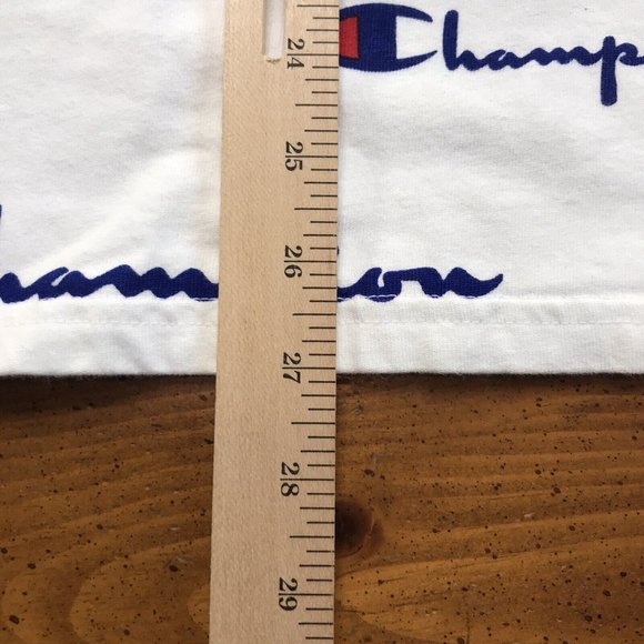 Champion Mens Medium T-Shirt White Spell Out All Over‎ Print Logo - Picture 8 of 8